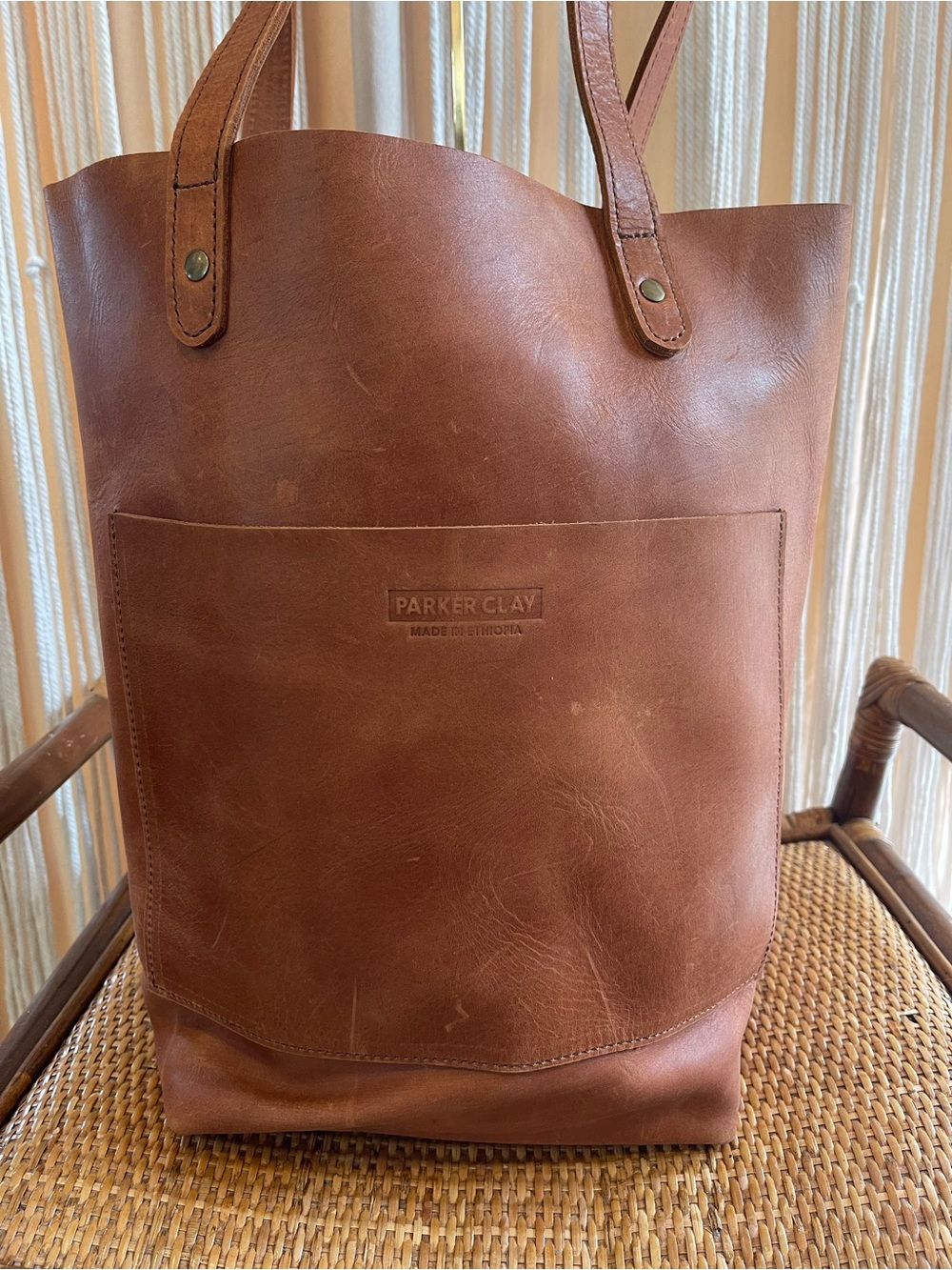 Parker Clay Leather Tote bag Rust Brown classic Open Top design - Picture 15 of 16